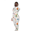 Fancy Good Quality Fall Autumn Fashion Sexy Neon Animal Print Sleeve Warm Jumpsuit Woman